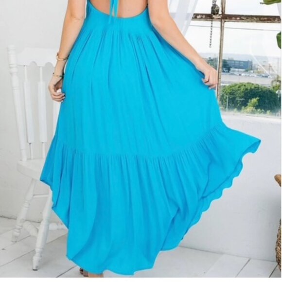 Handkerchief Drape Halter Dress - Orange - Picture 8 of 9